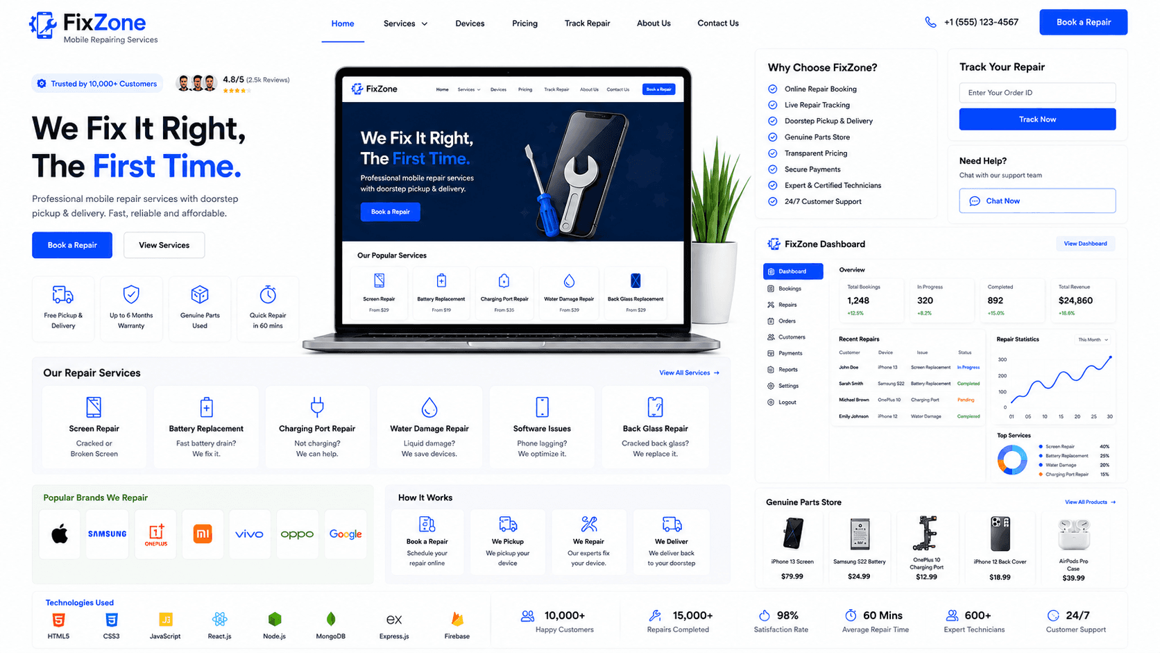 FixZone mobile repair and spare parts platform preview