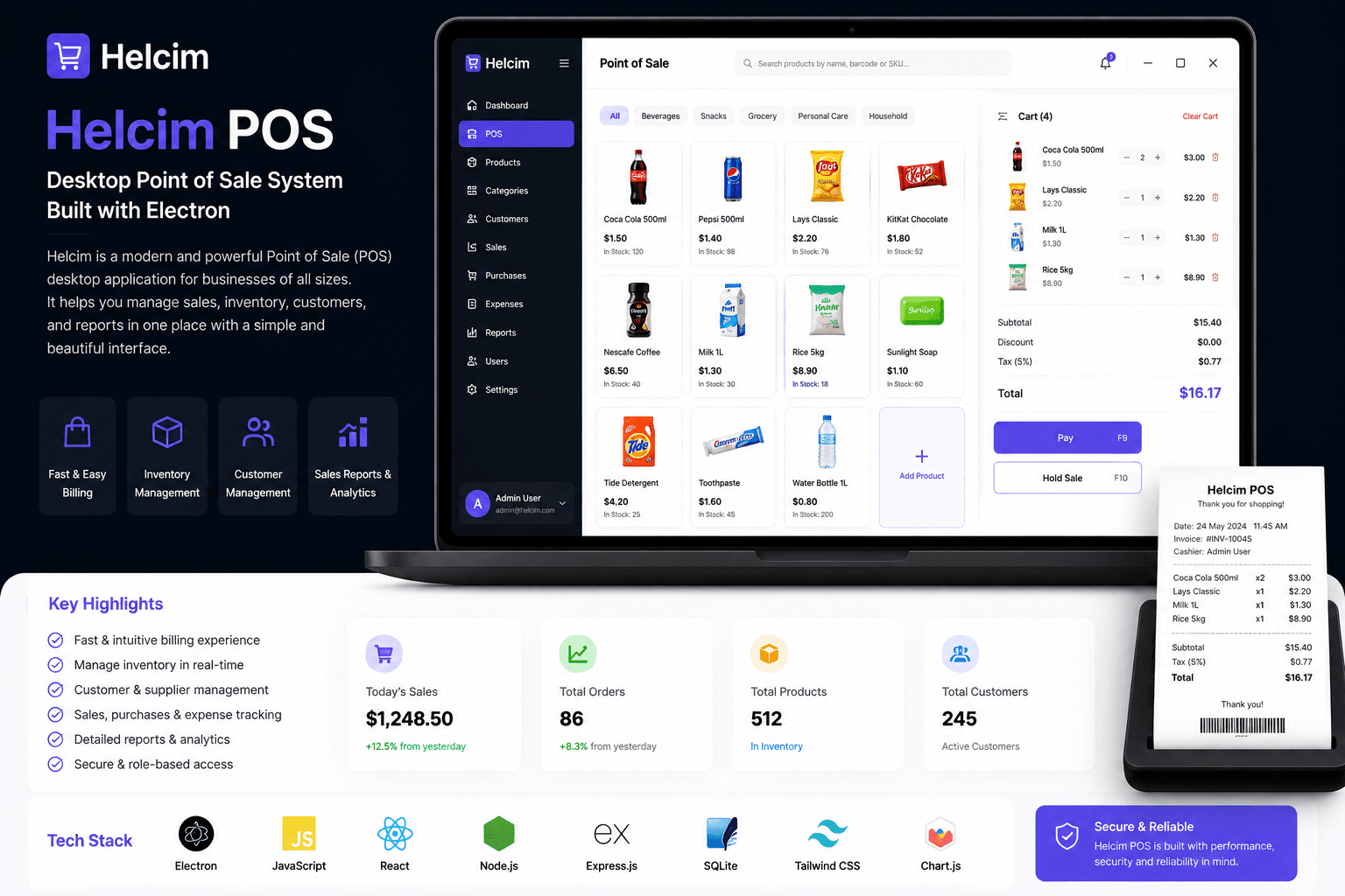 Helcim POS electron desktop application preview