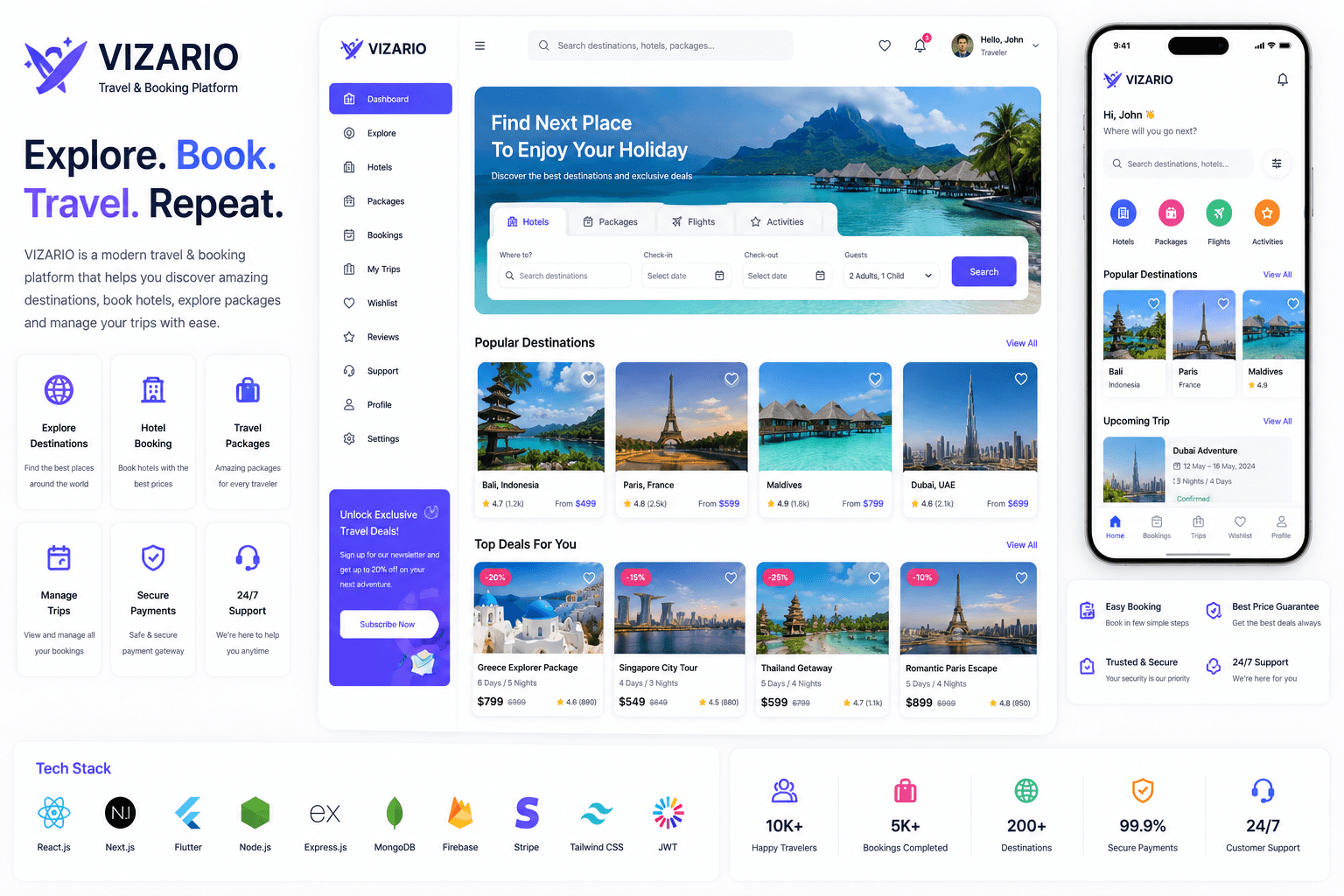VIZARIO travel and booking platform preview